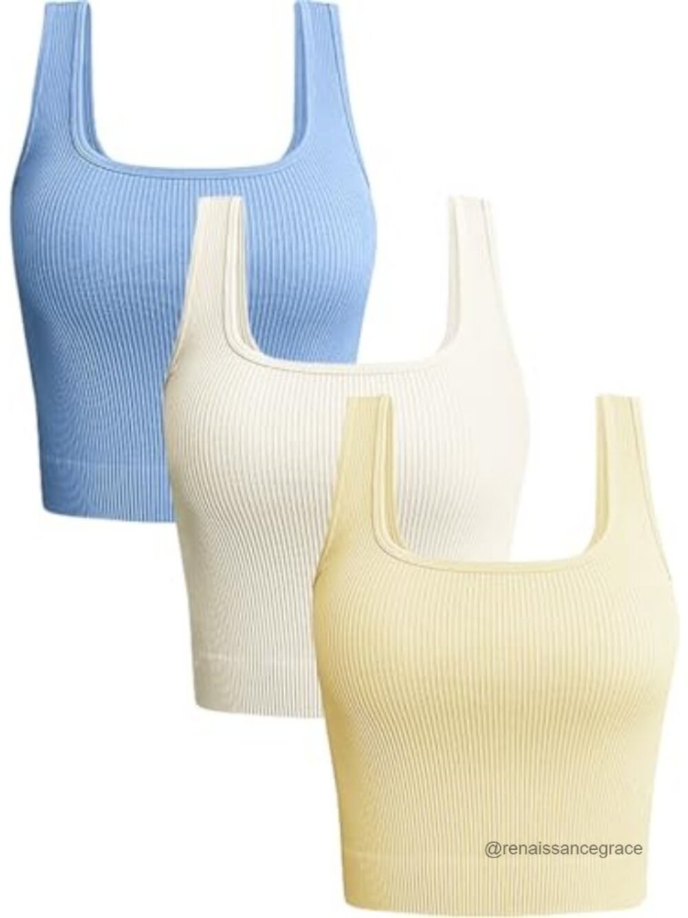 3 Pack Crop Tank Tops Sleeveless Square Neck Ribbed Seamless Workout Tops
